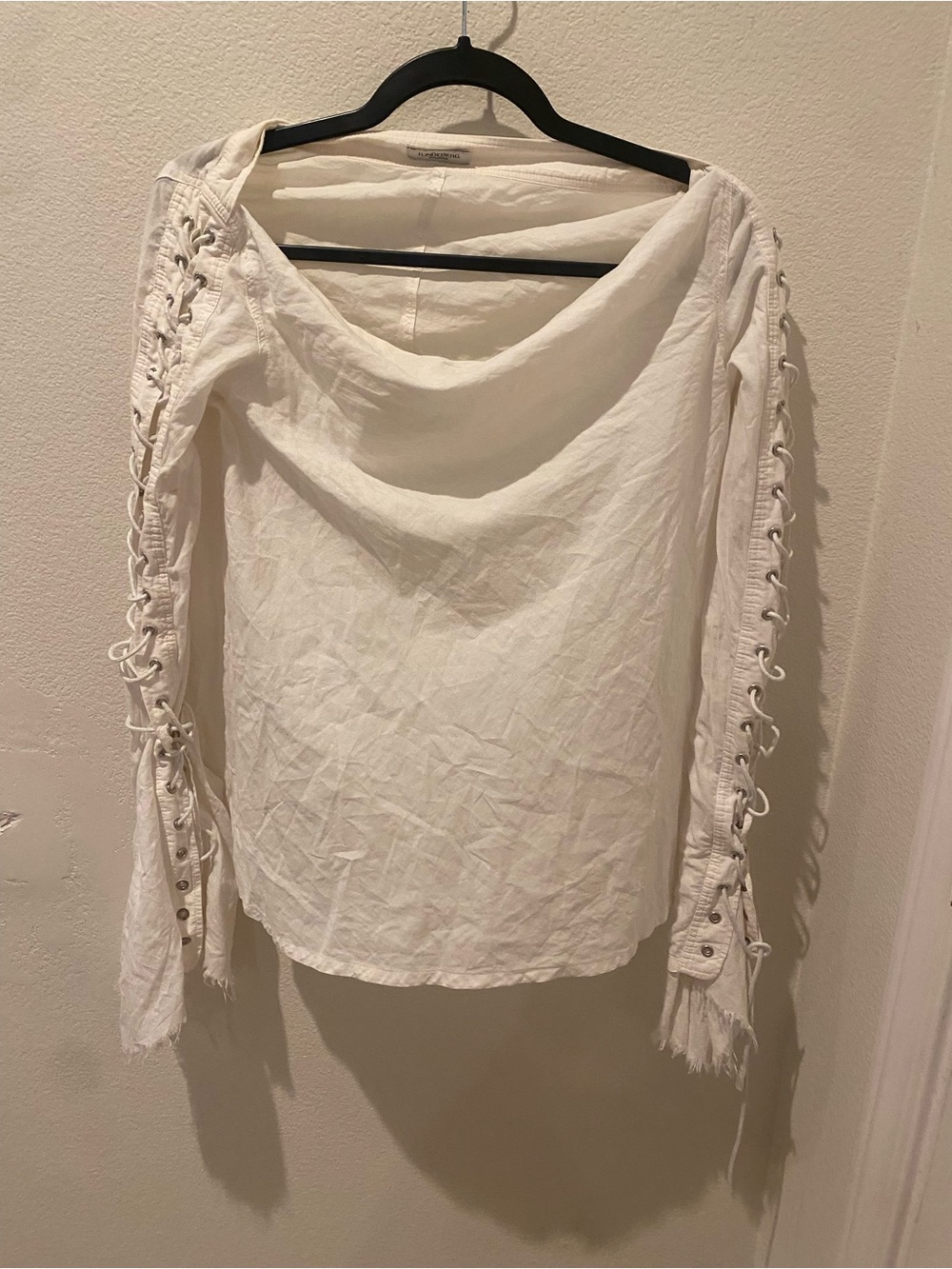 J Lindbergh Lace-Up Sleeve White Women’s Blouse